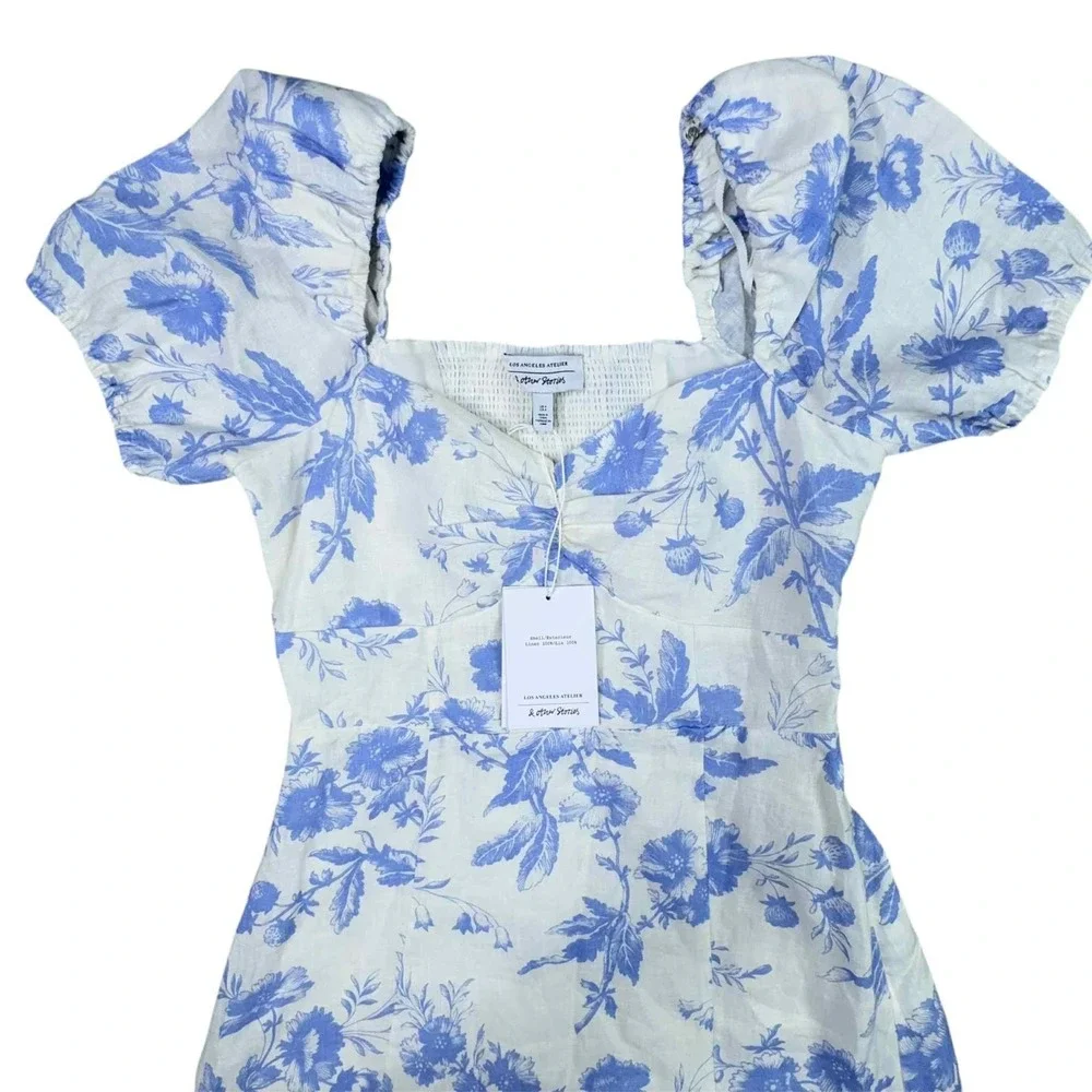 & OTHER‎ STORIES Blue White Floral Maxi Dress Linen Size 4 Cottagecore NEW - Picture 3 of 14